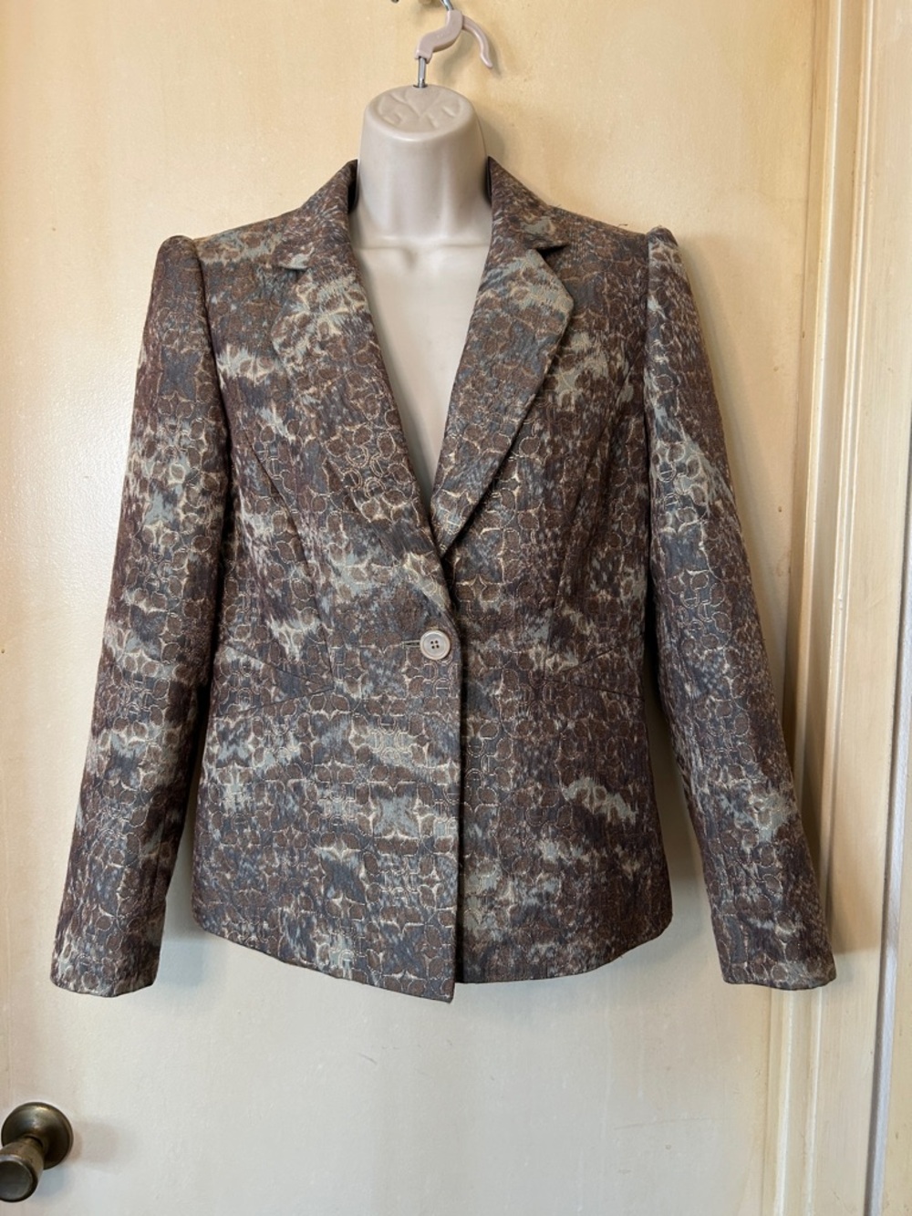 ANTONIO MELANI Brown and Green Metallic Brocade Blazer size 6